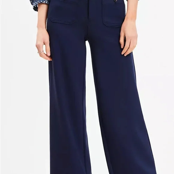 LOFT Navy Palmer Wide Leg Pants - Picture 2 of 8